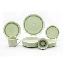 Grass Green Reactive Glaze Tableware, Nature-Inspired Ceramic Dinner Set, Handmade Green Stoneware Plates